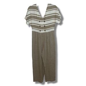 Vintage Tan & White Striped Jumpsuit